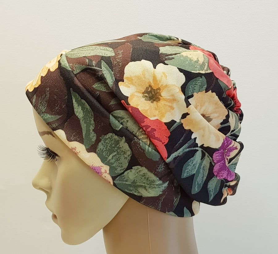 Chemo hat, floral beanie hat, alopecia hair loss cap 