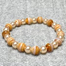Cappuccino Swirl Glass Bead and Glass Pearls Elastic Bracelet