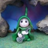 Tiny Minstrel Gnome 'Devan' with metal guitar OOAK Sculpt Ann Galvin