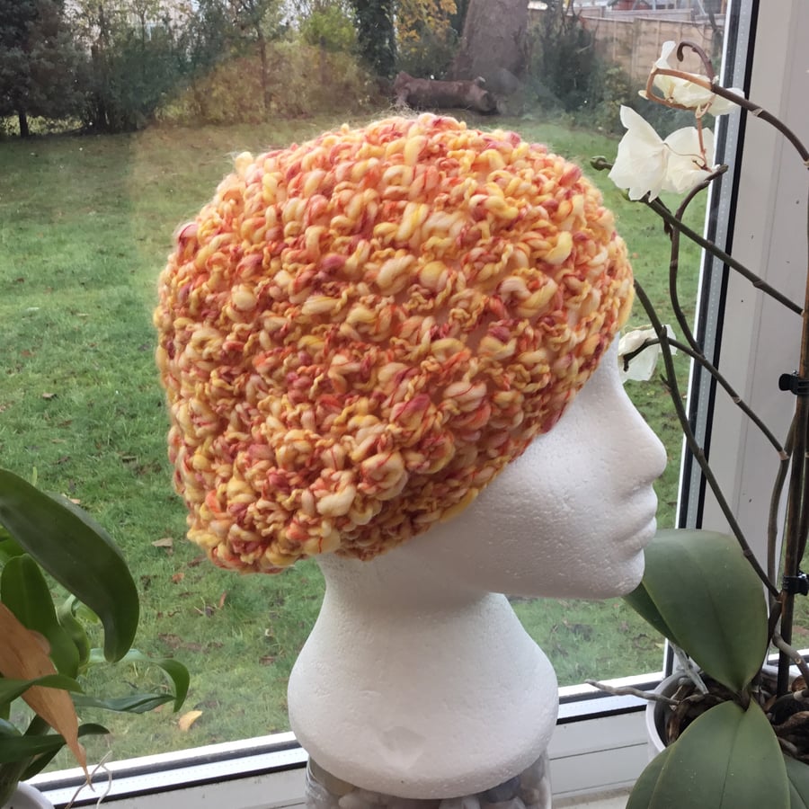 Tropical!  Chunky Triple Crochet Slouchy or Beanie Hat in James C Brett Yarn.