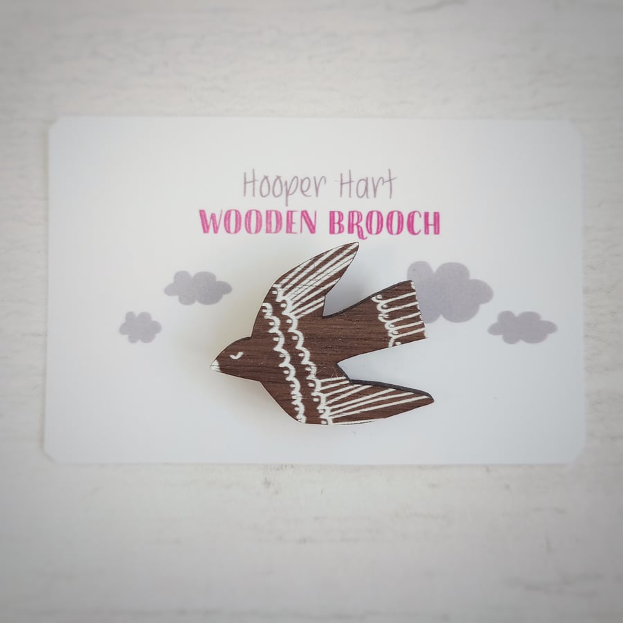 Bird Brooch, Flying Bird Pin, Nature Pin, Wooden Bird Pin, Bird Lover