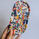 Handmade Oval Trinket Tray – Rainbow Splatter Jesmonite Catch-All Dish