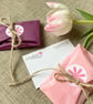 Flower earrings with gold star & pink crystal, SALE - Image 3