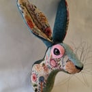 Faux hare head wall mount in Kew Gardens floral fabric