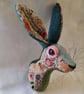 Faux hare head wall mount in Kew Gardens floral fabric