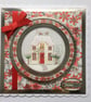 Christmas Card Snowy Cottage Christmas Wishes Poinsettias Luxury Handmade Card - Image 1