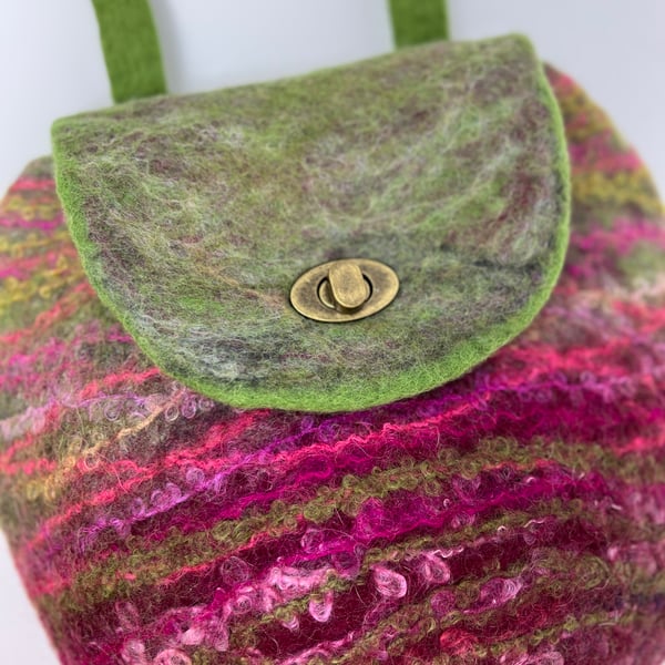 Green and Pink Felt Backpack, Shoulder Bag