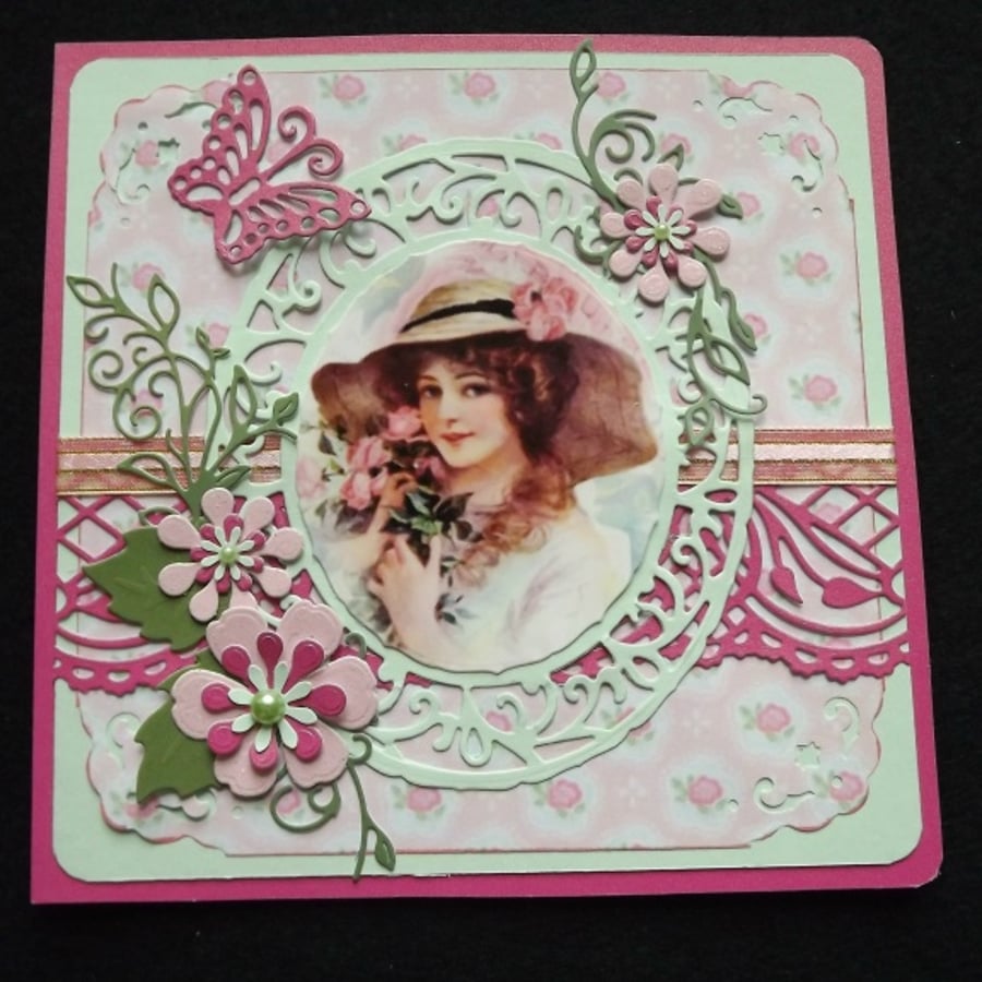 Vintage Lady Blank Greeting Card