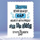 Personalised 66th Birthday Card - NEW ID - OAP! in blue