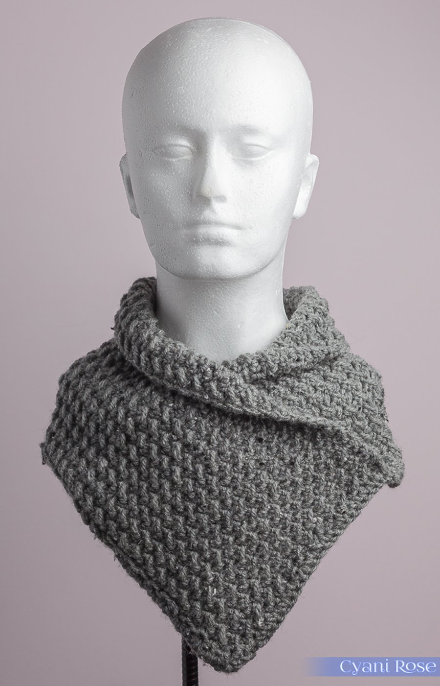 Cowl scarf crochet textured grey unisex warm cosy handmade 