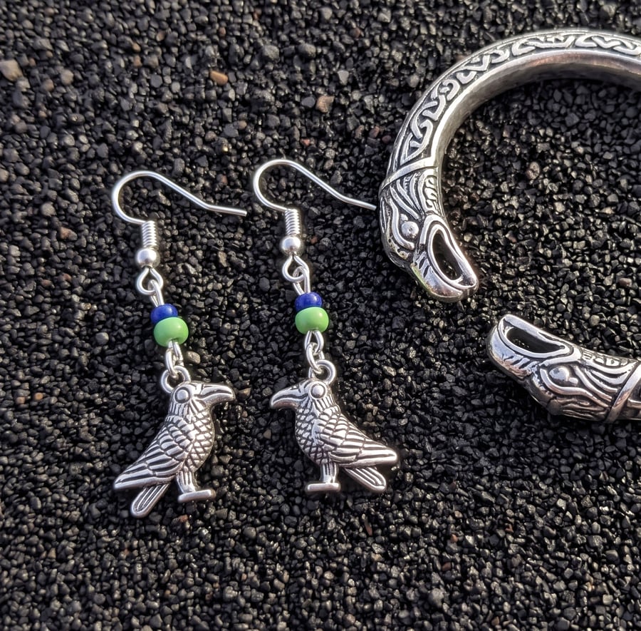 Image of Viking Raven Earrings Silver Plated
