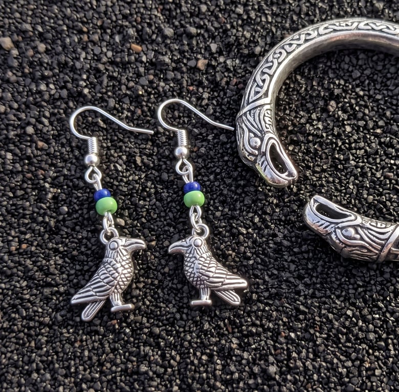 Viking Raven Earrings Silver Plated