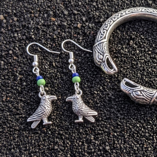 Viking Raven Earrings Silver Plated