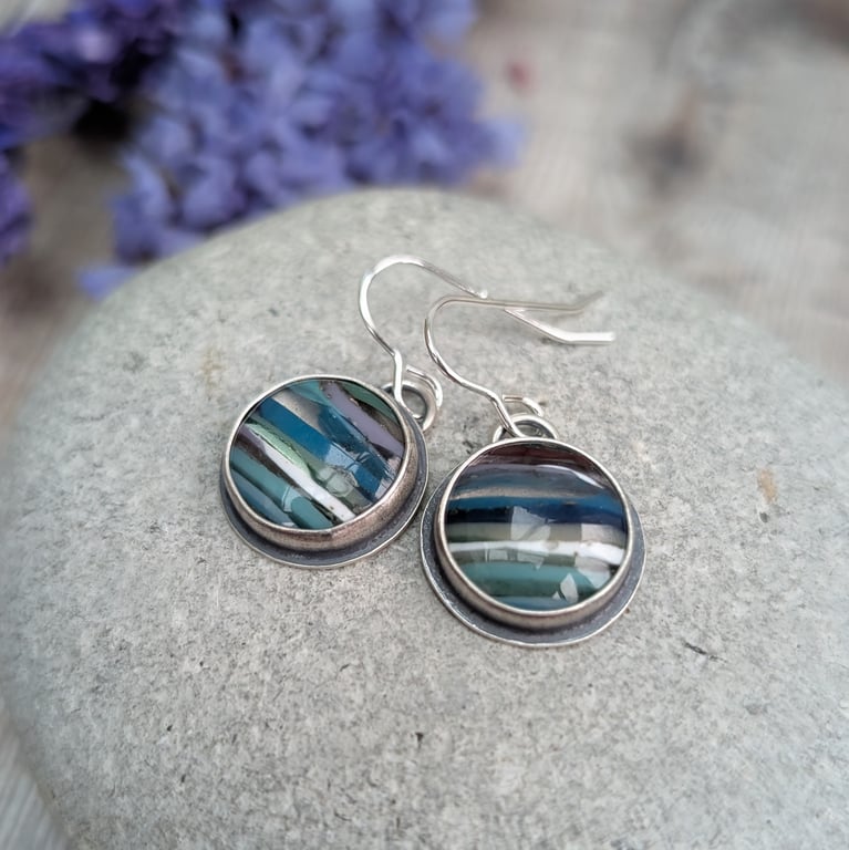 Sterling Silver Colourful Surfite Round Oxidised Earrings - JBJ6012
