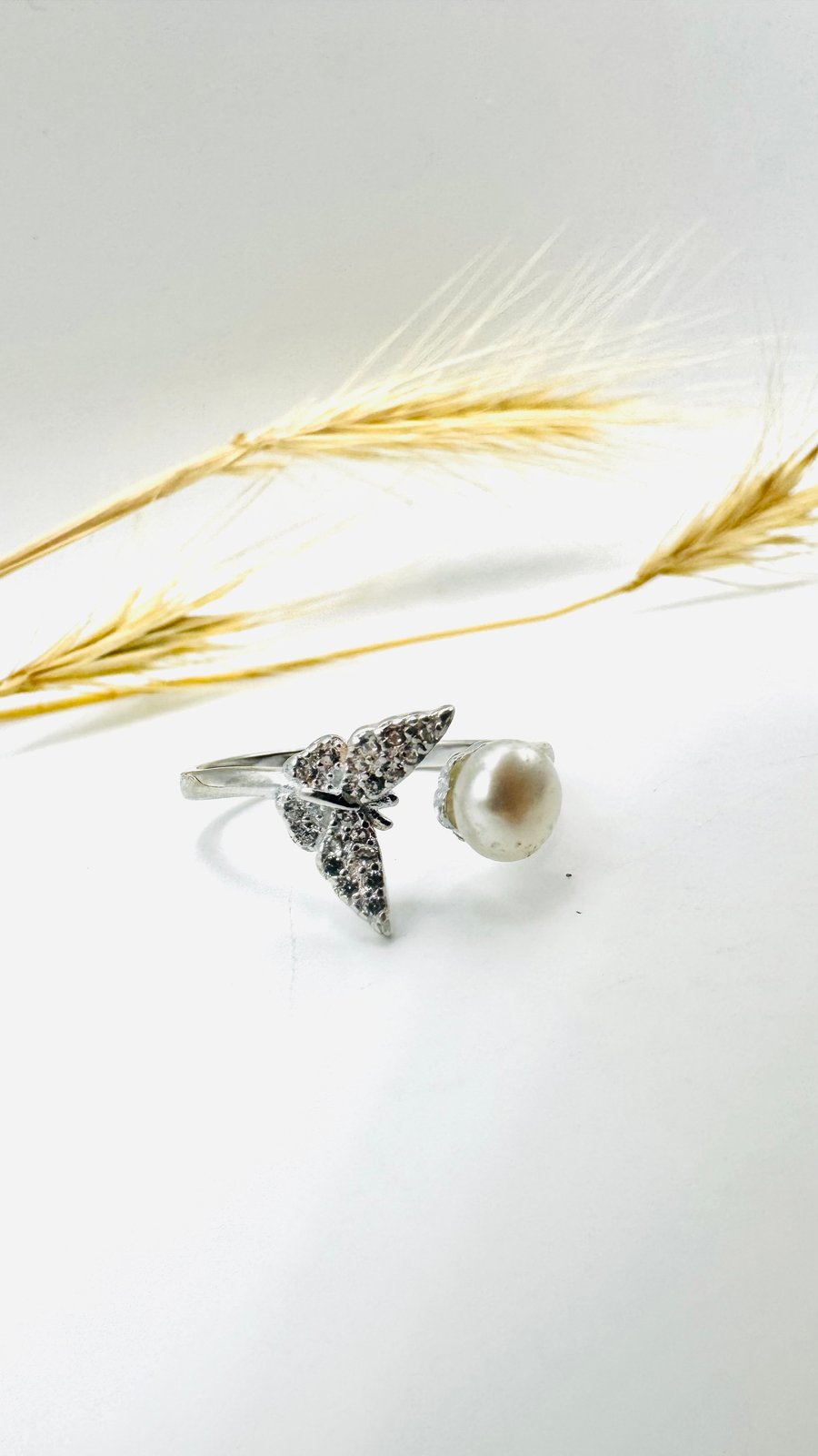 Salt and Wings Pearl Adjustable Butterfly Ring