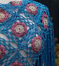 Crochet triangular shawl in sparkly  gold, pink, kingfisher blue - design LF433 - Image 6