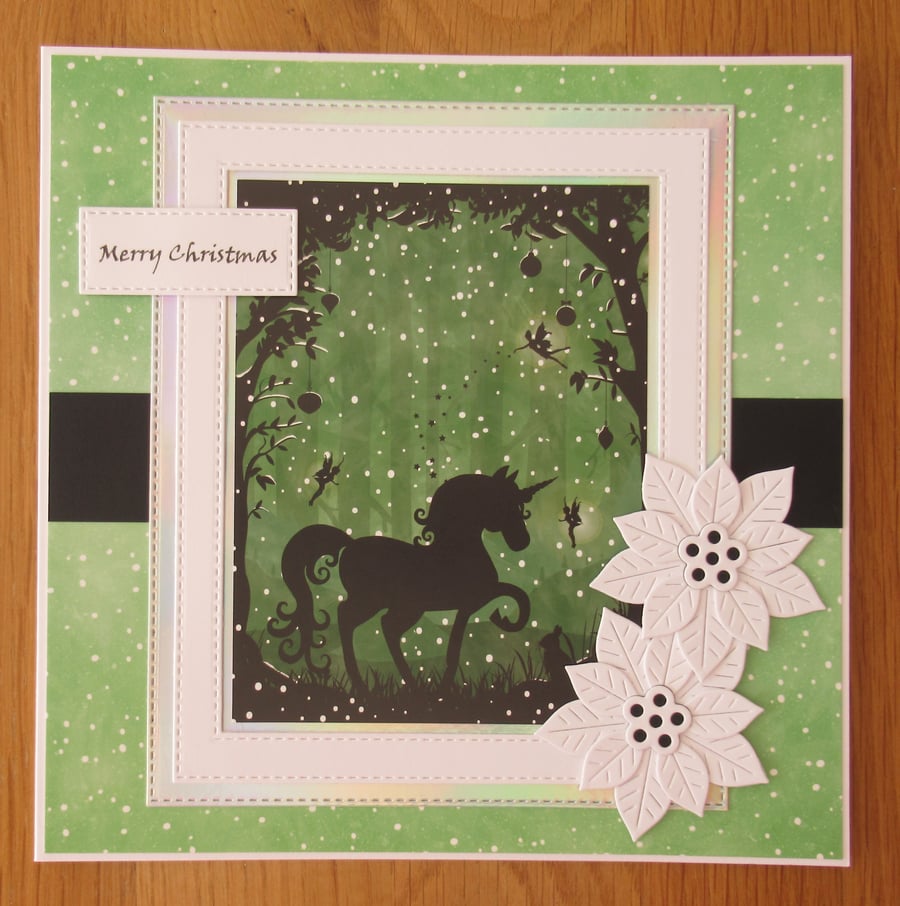 8x8 Unicorn In The Snow Silhouette Christmas Card