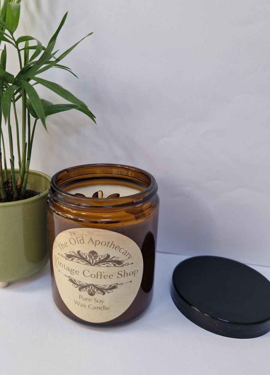 Vintage Coffee Scented Candle: Handpoured Soy Wax in Amber Jar