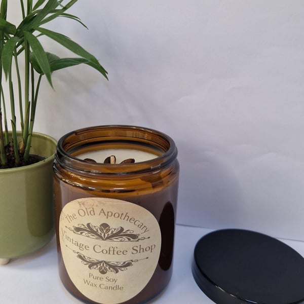 Vintage Coffee Scented Candle: Handpoured Soy Wax in Amber Jar