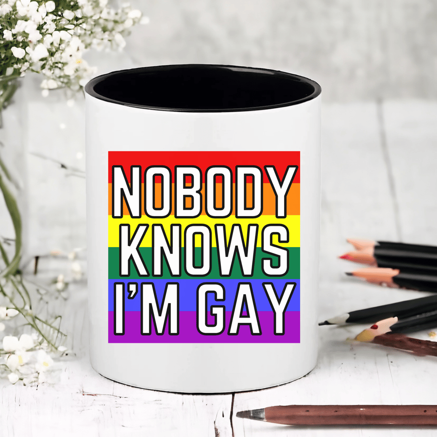 Nobody Knows I'm Gay  - Novelty Funny Gay LGBTQ  Pen  - Pencil Pot