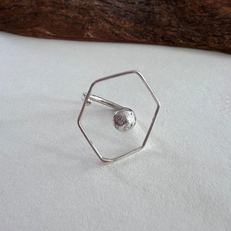 Statement Geometric Hexagon Silver Ring