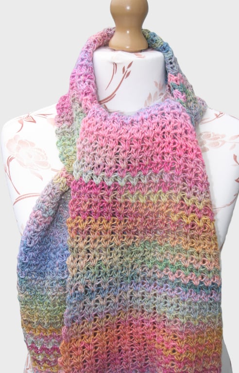 Pretty Variegated Crochet Scarf 