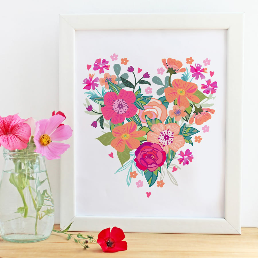 'Heart Blooms' A4 UnFramed Illustration Print
