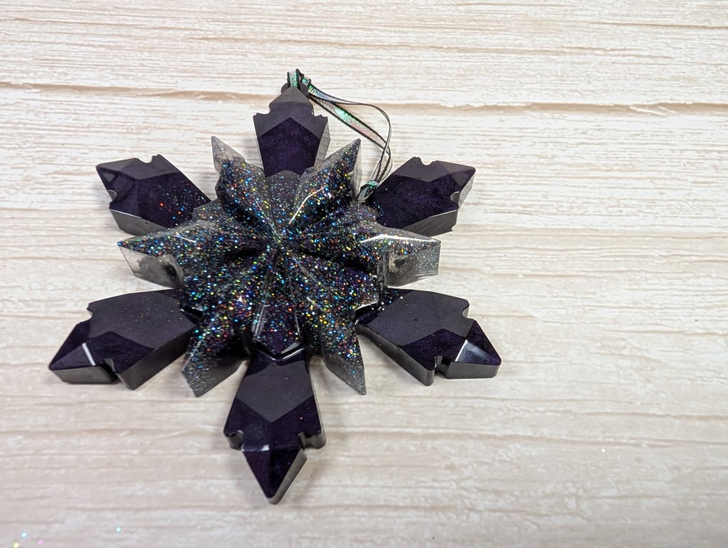 Handmade Resin Snowflake Ornament - Deep Purple 