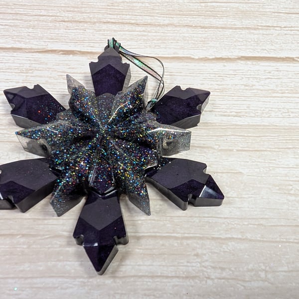 Handmade Resin Snowflake Ornament - Deep Purple 