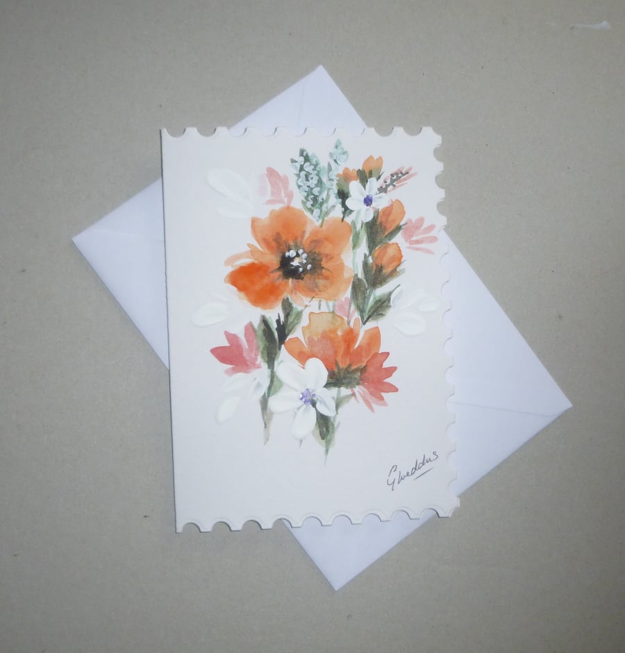 original art hand painted blank greetings card ( ref FA 55 D2 )