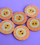 Wooden Mandala Patterned Buttons Orange Yellow Green 6pk 25mm (M7) - Image 1