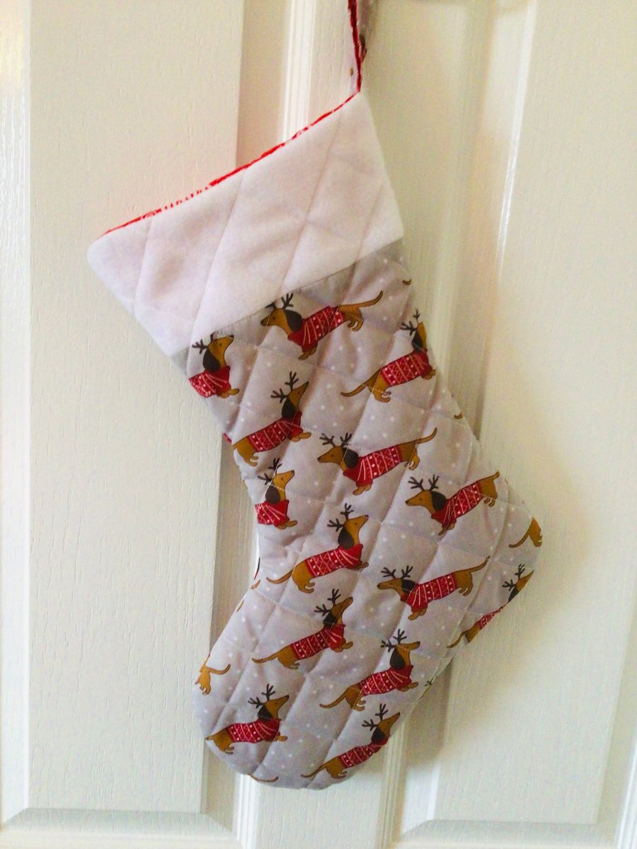 Quilted dachshund stocking.