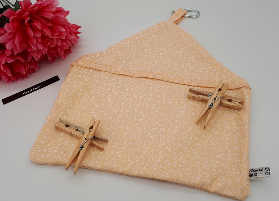 Peg bag, small,  sale,  peach floral fabric, clip on, free uk delivery 