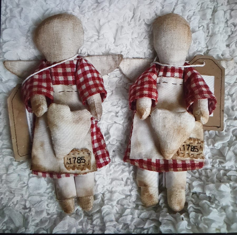 Handcrafted Vintage Primitive- Inspired Recycled Fabric Angel Soft Toy