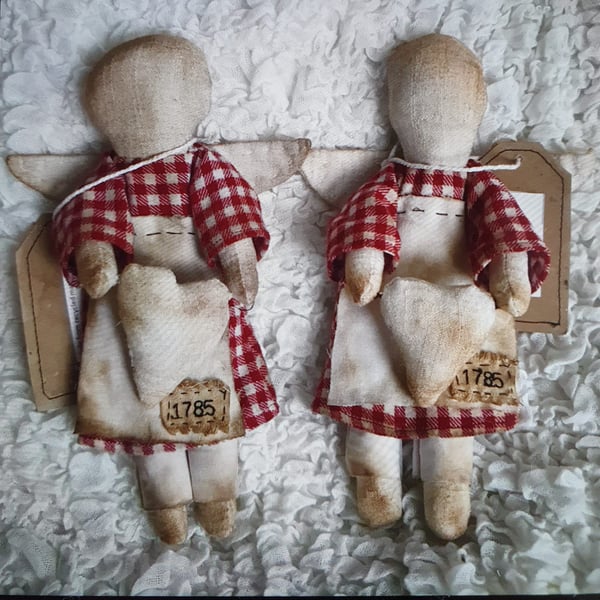 Handcrafted Vintage Primitive- Inspired Recycled Fabric Angel Soft Toy