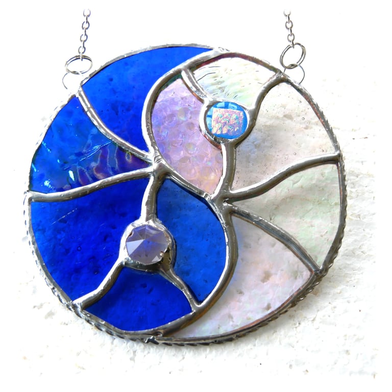 Yin Yang Suncatcher Stained Glass Handmade Blue