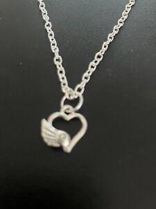 heart angel wing pendant necklace silver plated 18" curb chain