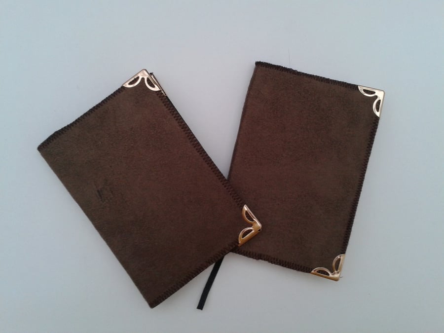 Diary and card holder set, brown faux suede