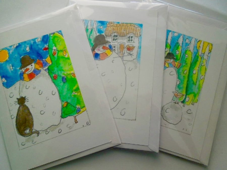 Christmas Snowman cards pack of 3 with envelopes.