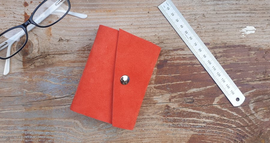 Handmade Leather Journal - Small Size 4 x 3 - Hand-Stitched - Orange