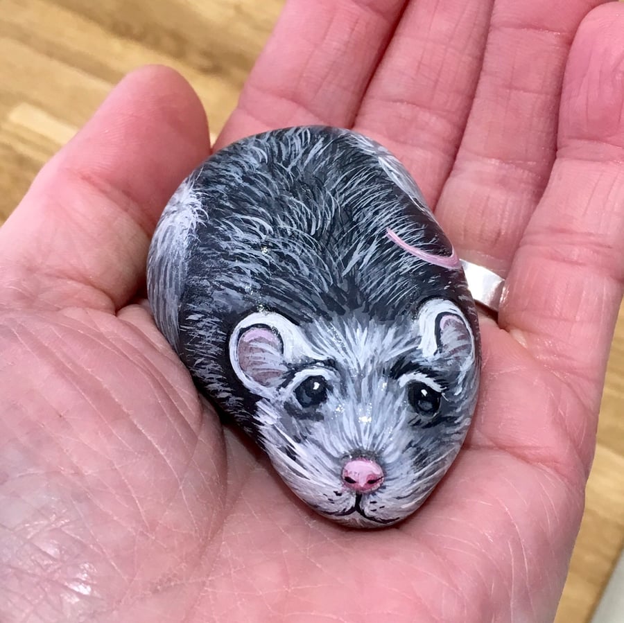 Rat hand painted pebble garden wildlife portrait pet rock gift 