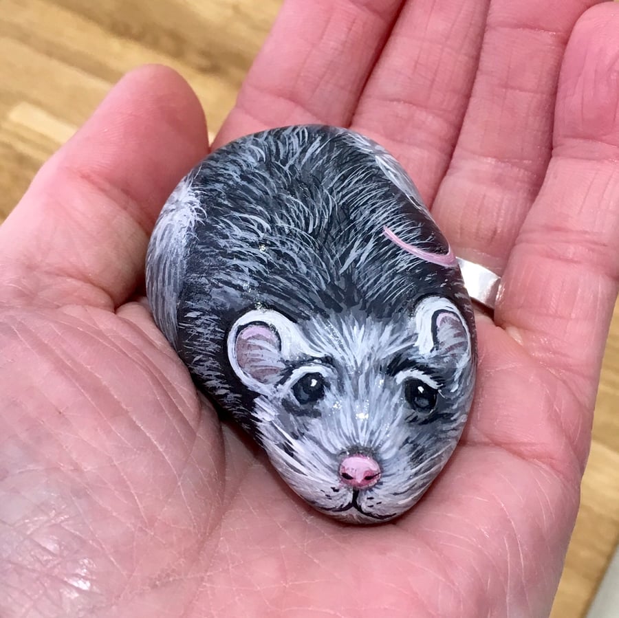 Rat hand painted pebble garden wildlife portrai... - Folksy