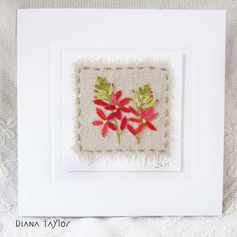 HAND EMBROIDERED FLORAL GREETINGS CARD