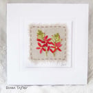 HAND EMBROIDERED FLORAL GREETINGS CARD