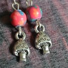 Toadstool earrings with pink clay beads