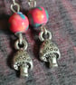 Toadstool earrings with pink clay beads