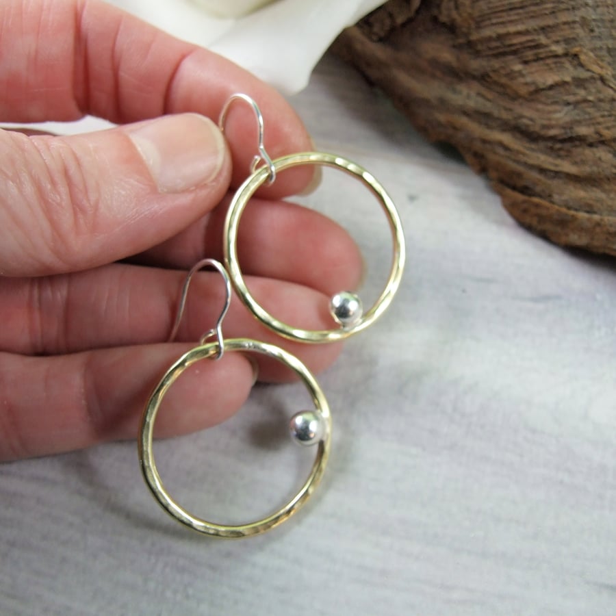Earrings, Sterling Silver and Brass Hoop Earrings