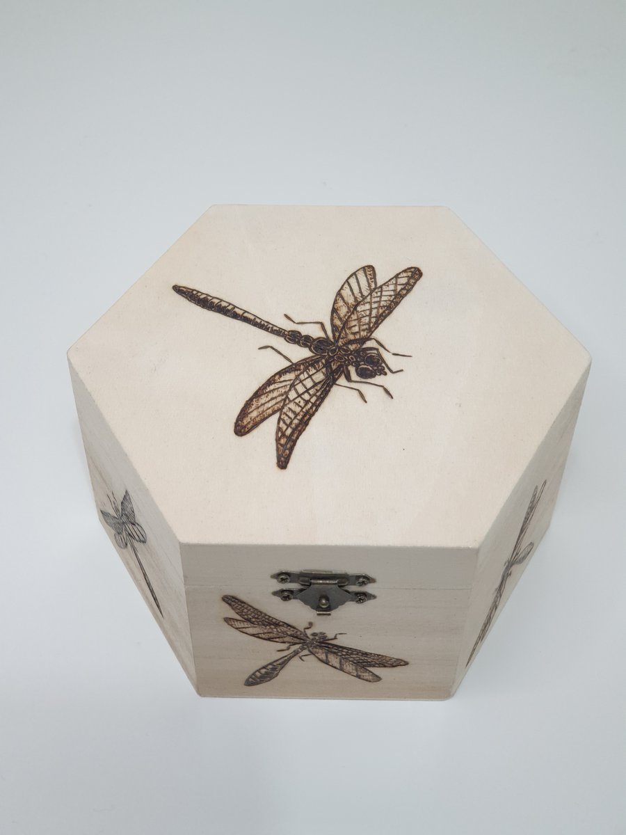 Pyrography dragonflies wooden jewellery box or storage box, nature lover gift