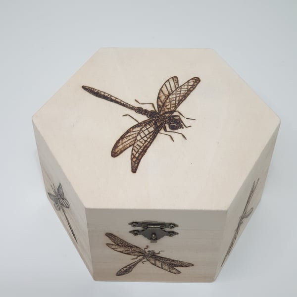 Pyrography dragonflies wooden jewellery box or storage box, nature lover gift