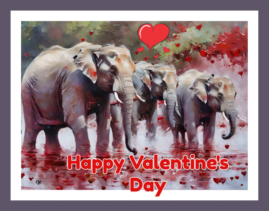 Elephants Happy Valentine's Day Card 